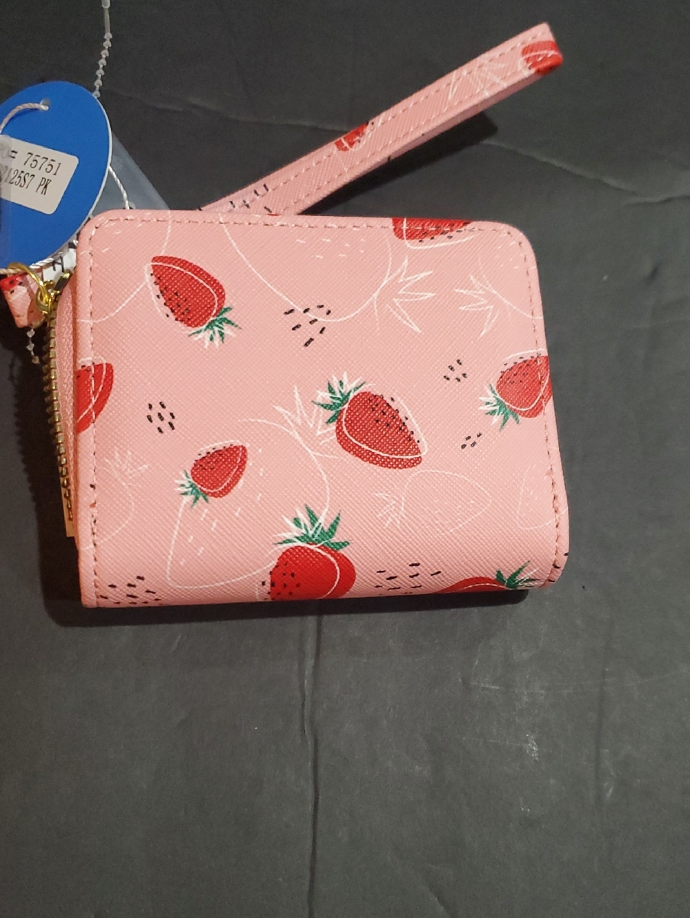 Super cute pink strawberry printed mini zip around coin‎ case wallet brand new